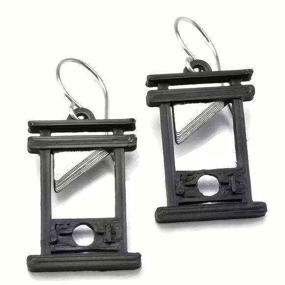 Guillotine Drop Earrings – Gothic Dangle Jewelry | Punk Rock Executioner Earring - Picture 3 of 4